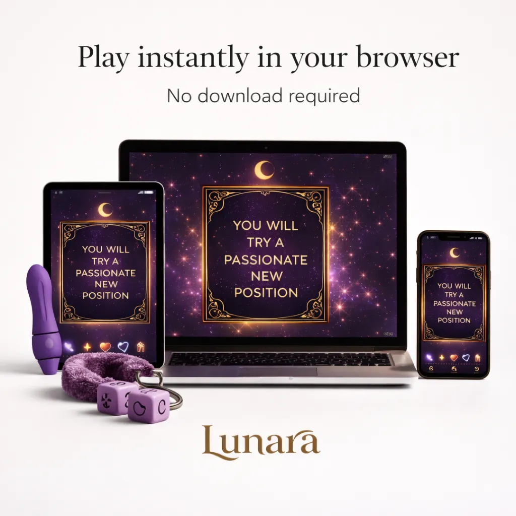 Lunara sex game for couples playing on phone, tablet and laptop — browser-based, no download required